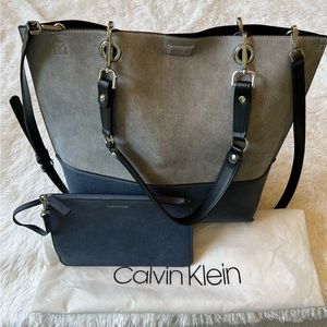 Calvin Klein Sonoma reversible tote with pouch - blue/grey OR black!